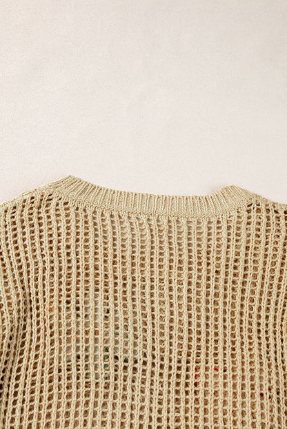 Crochet Flower Hollow-Out Sweater T Shirt | Light French Beige