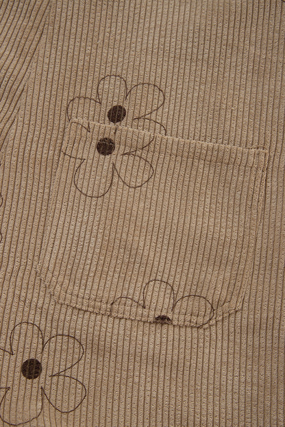 Flower Print Corduroy Overalls | Khaki