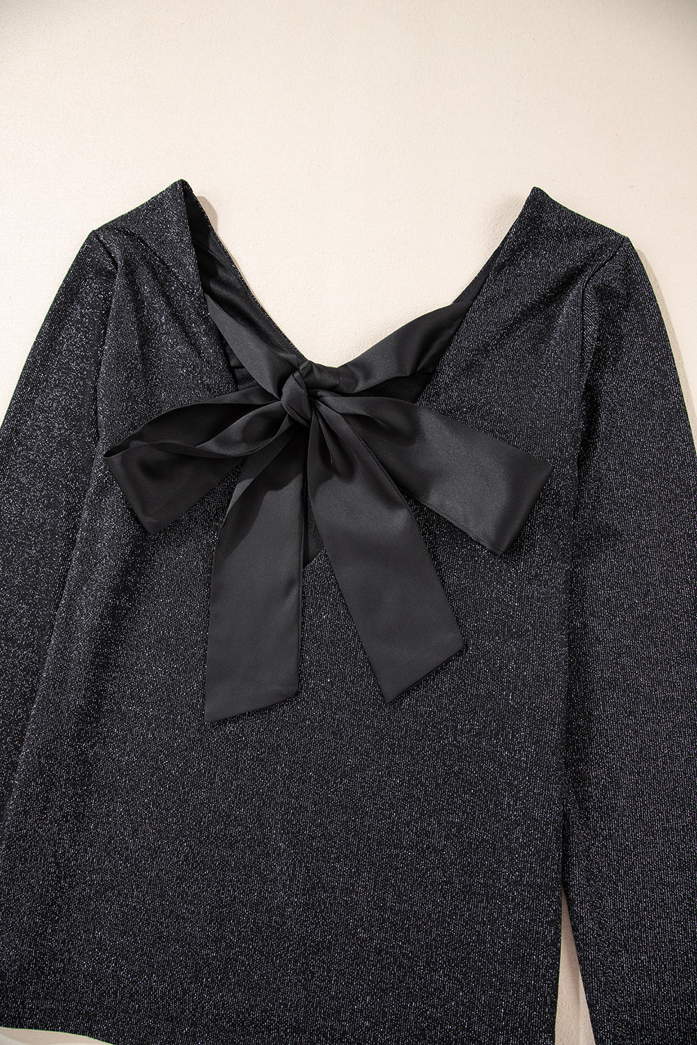 Metallic Bowknot Open Back V Neck Top | Black