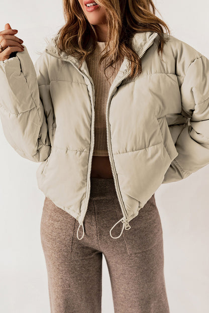 Zip Up Drawstring Hem Puffer Jackets | Apricot