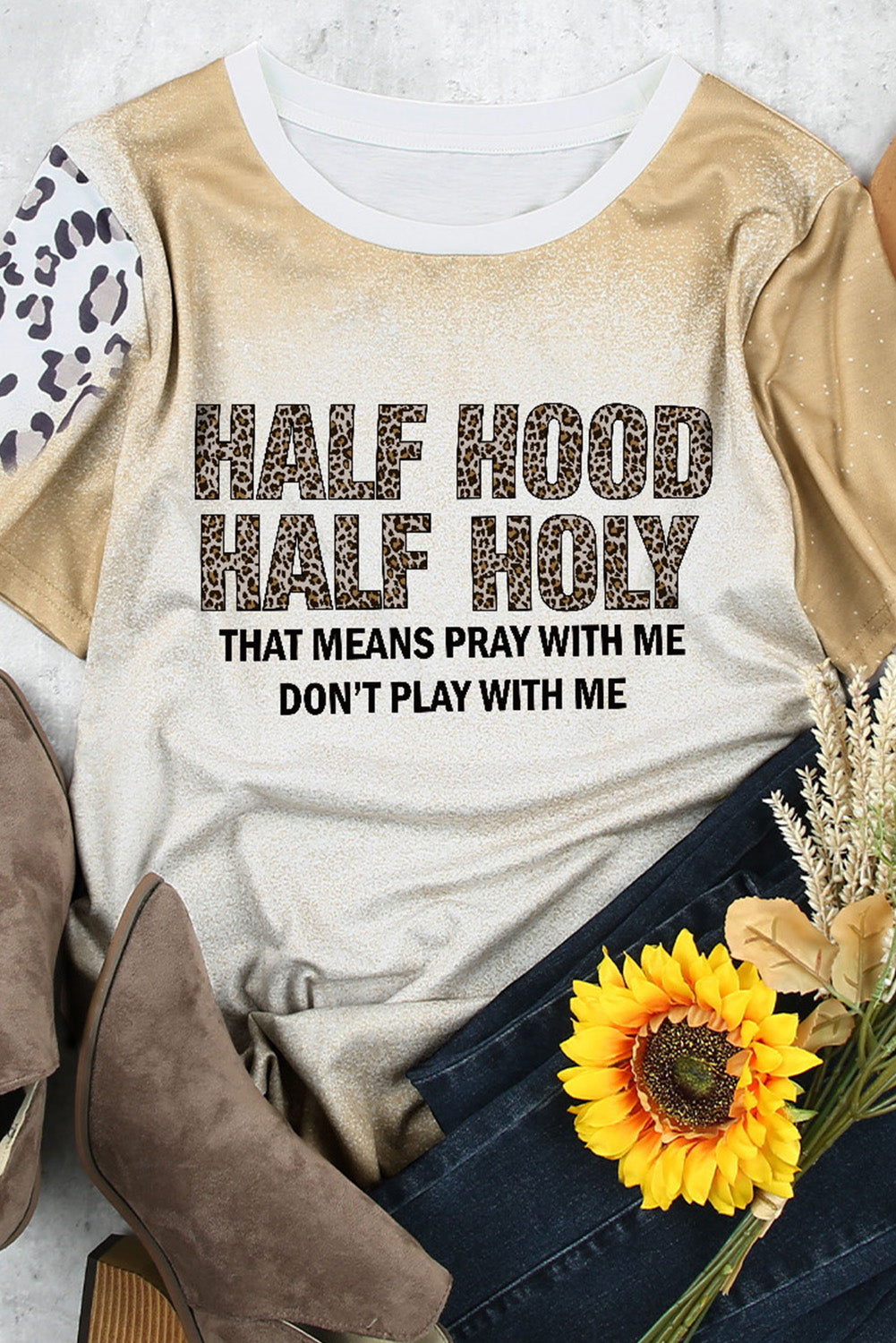 Half Hood Half Holy Graphic T Shirt | Khaki