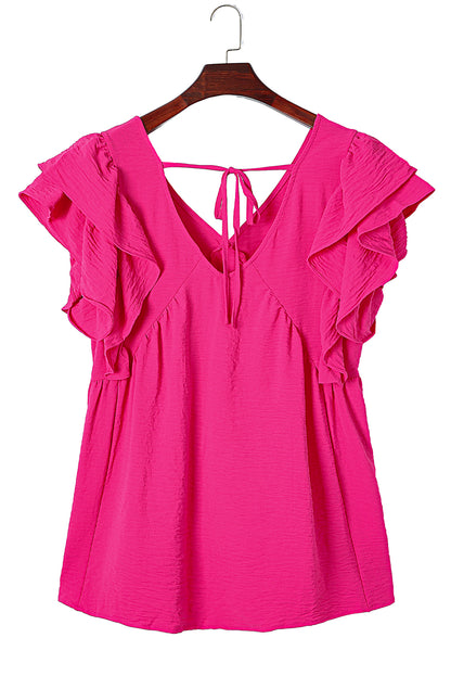 Plus Size Ruffle V Neck Tie Back Tunic Top | Pink