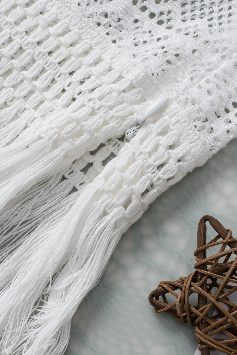 Lace Crochet Hollow Out Fringed Tank Top | White