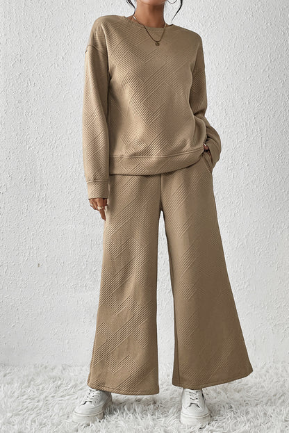 Khaki Ultra Loose Textured 2 Piece Slouchy Outfit | Apricot khaki