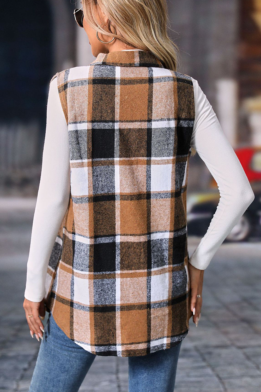 Retro Plaid Button Up Collared Vest | Straw Yellow