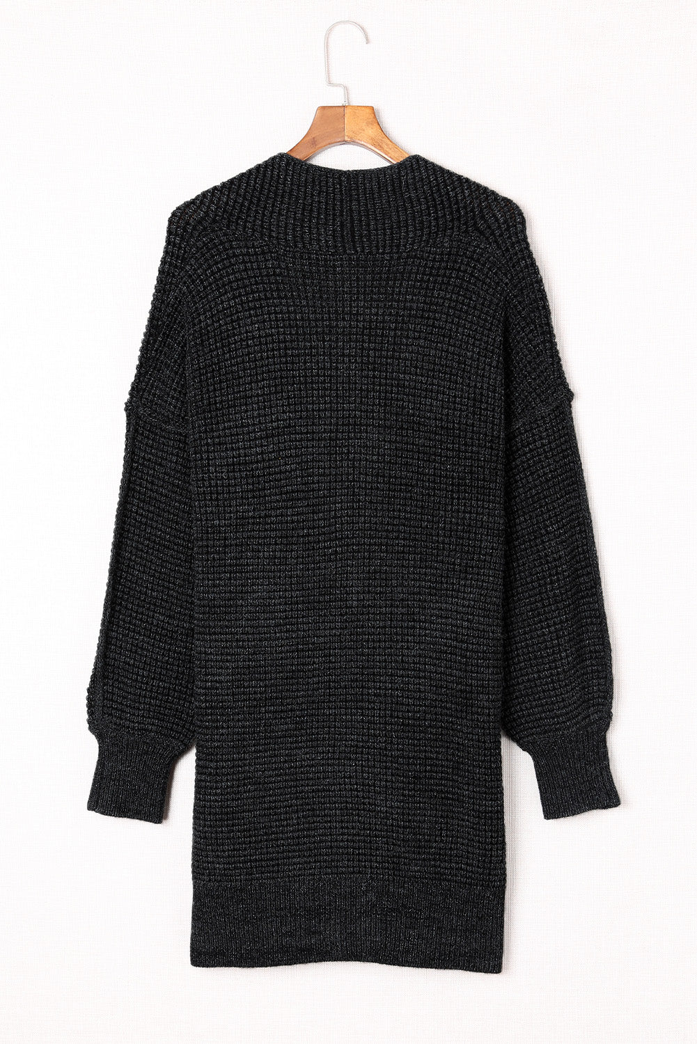 Plaid Knitted Long Open Front Cardigan | Black