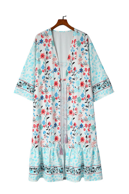 Long Sleeve Tassel Tie Floral Kimono | Multicolour