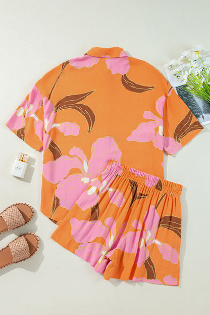 Floral Print Tunic Shirt And Shorts Set | Russet Orange