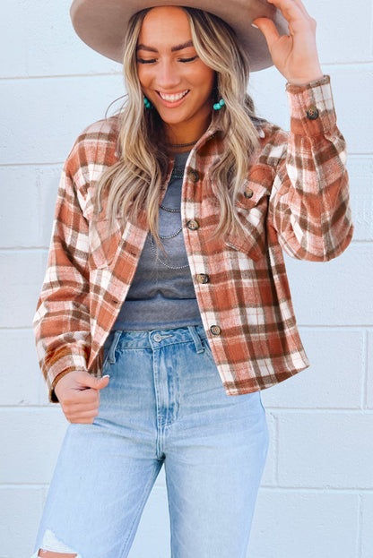 Plaid Button-Up Flap Pocket Jacket | Orange