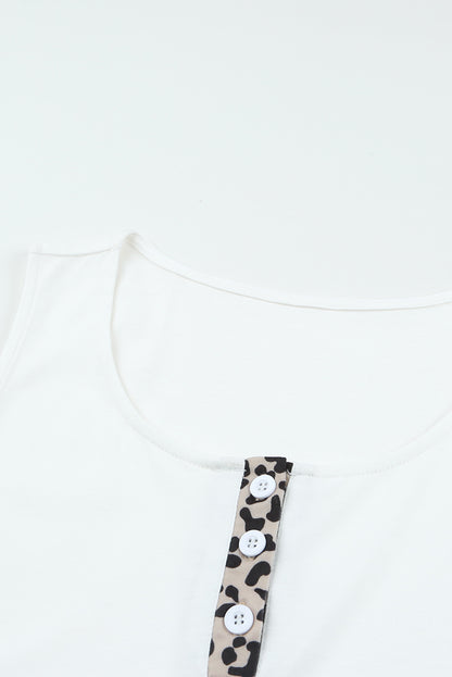 Leopard Peplum Hemline Flowy Tank Top | White