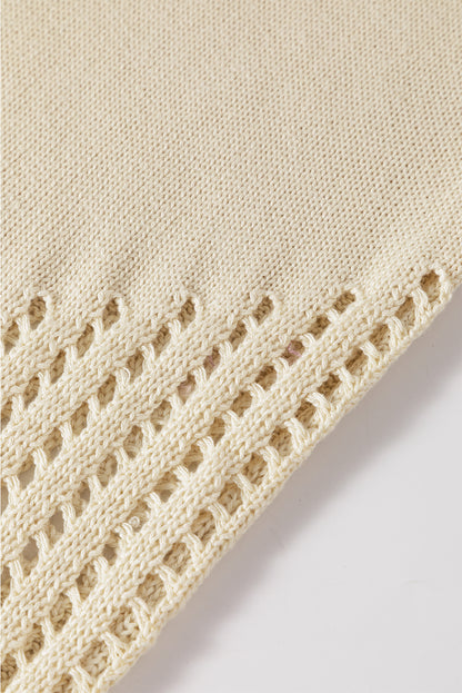 Pointelle Detail Solid Colour Knit Sweater Vest | Beige