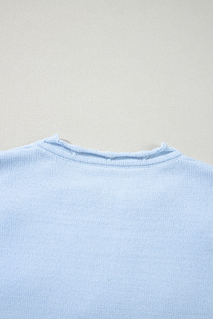 Flower Detail Knitted Notched Neck Sweater | Beau Blue