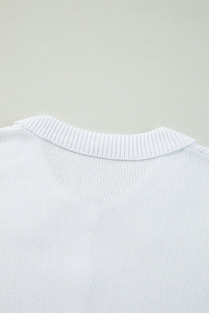 Collared Button-Up Loose Fit Casual Sweater | White