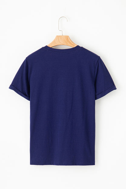 Casual Plain Crew Neck Tee | Blue