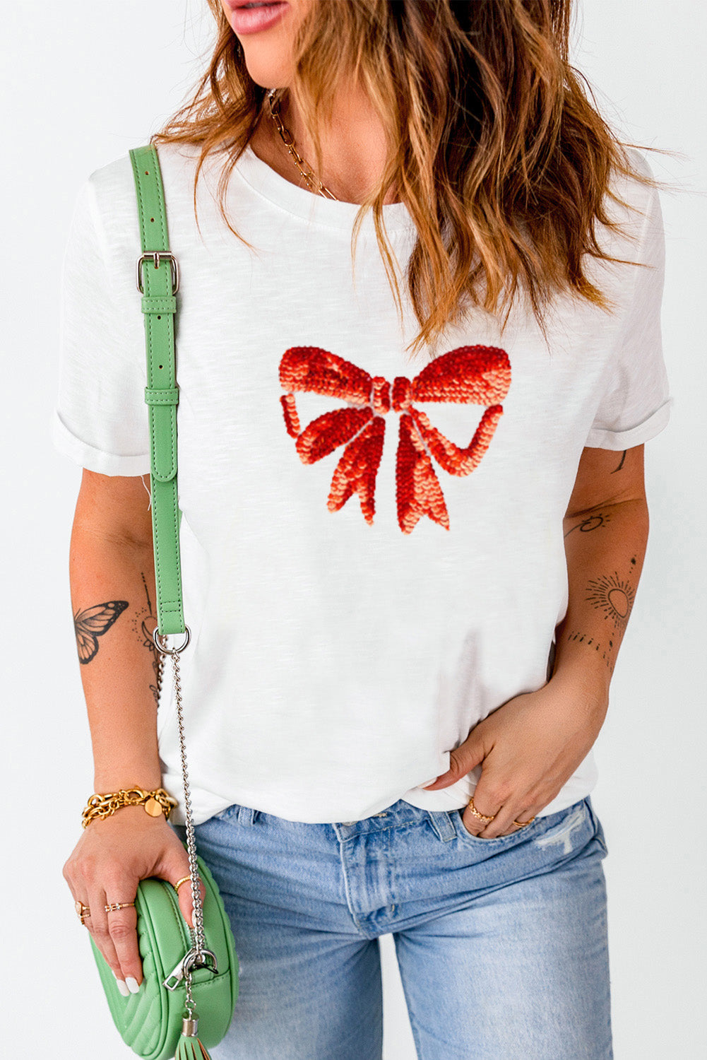 Bowknot Graphic Casual T Shirt | White