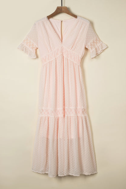 Swiss Dot Lace Trim Maxi Dress | Pink