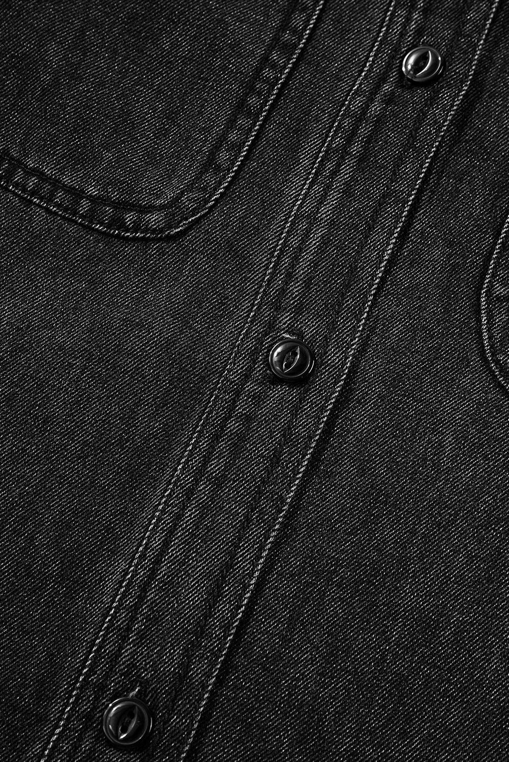 Flap Pocket Buttons Collared Jean Jacket | Black