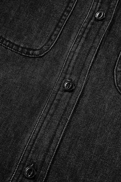 Flap Pocket Buttons Collared Jean Jacket | Black