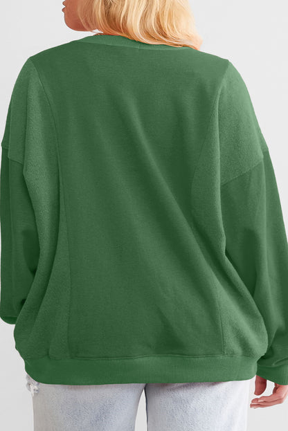 Loose Patchwork Crewneck Plus Size Sweatshirt | Blackish Green