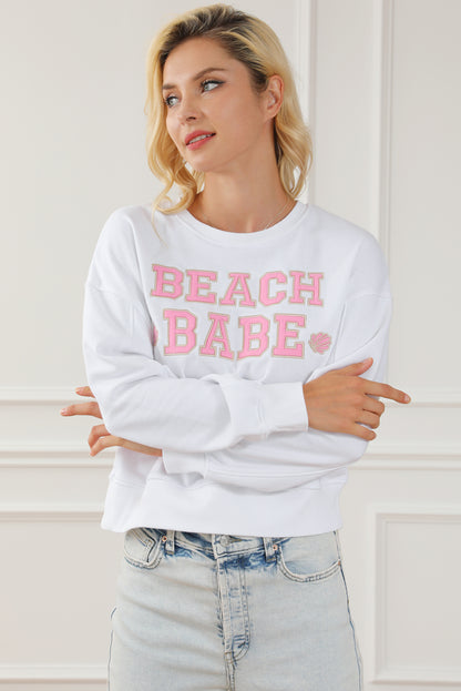 Beach Babe Slogan Graphic Casual Sweatshirt | White