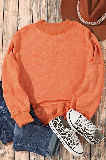 Drop Shoulder Crew Neck Pullover Sweatshirt | Orange