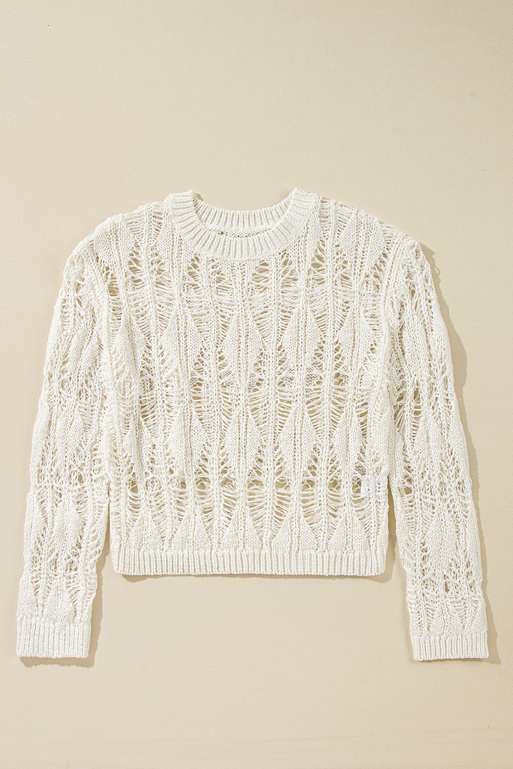 Cut Out Crochet Crew Neck Loose Fit Sweater | White