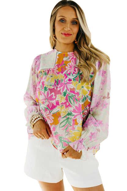 Floral Patchwork Lace Trim Blouse | Purple