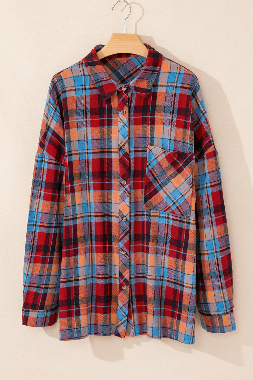 Plus Size Plaid Print Buttoned Shirt | Red