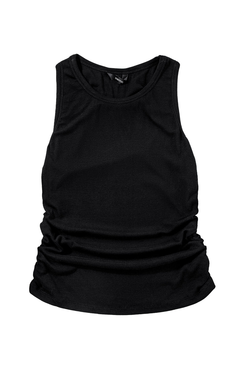 Plain Ruched Side Slim Tank Top | Black