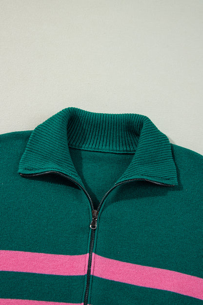 Collared Quarter Zipper Oversized Sweater | Green