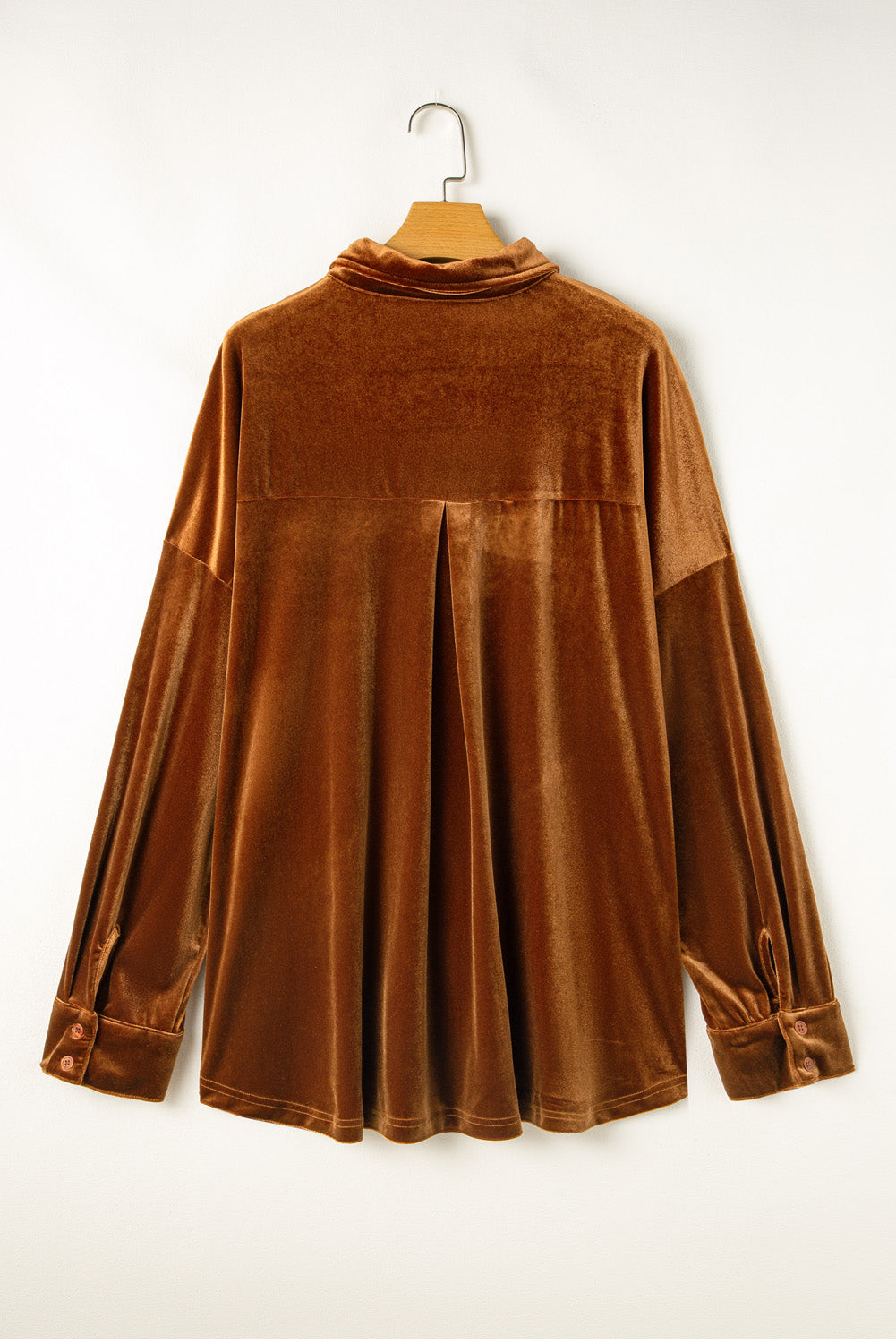 Plus Size Velvet Chest Pocket Drop Shoulder Shirt | Chestnut