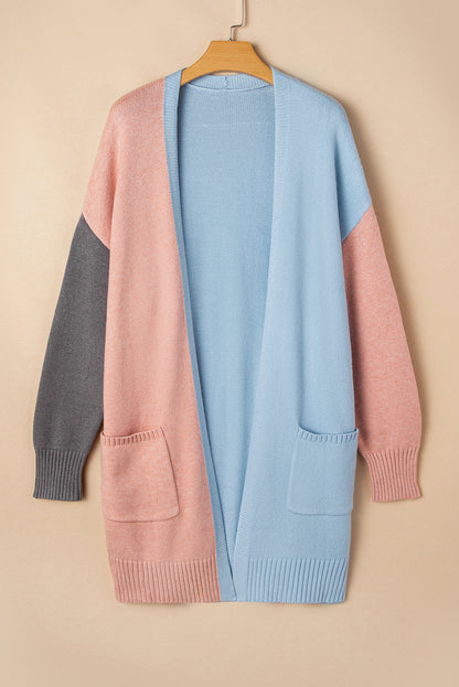 Plus Size Colourblock Pocketed Open Front Cardigan | Multicolour