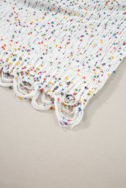 Colourful Confetti Distressed Knit Sweater | White