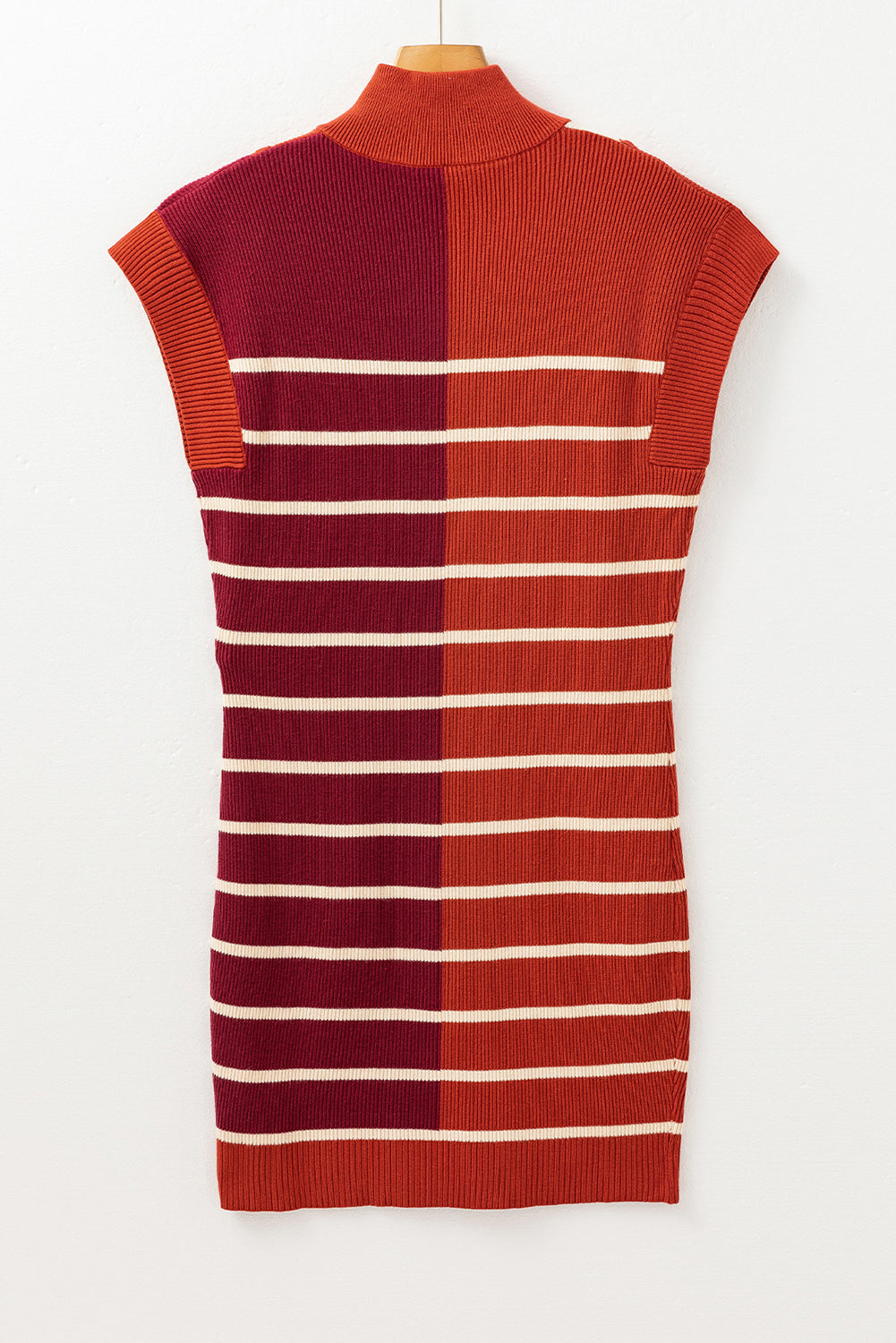 Colour Block Quarter Zip Collar Short Sleeve Sweater Dress | Brown Stripe