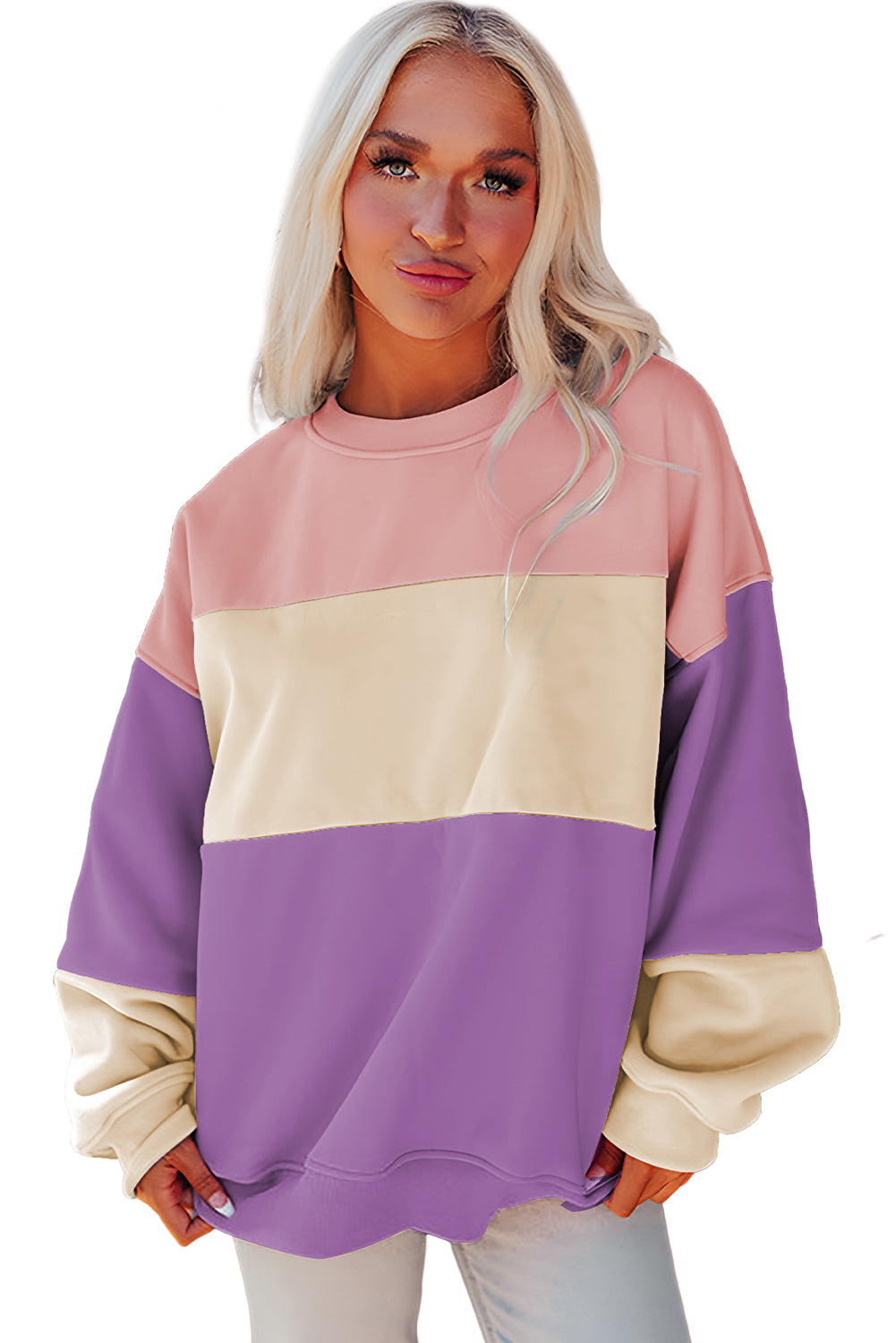 Colourblock Patchwork Drop Shoulder Sweatshirt | Meadow Mauve