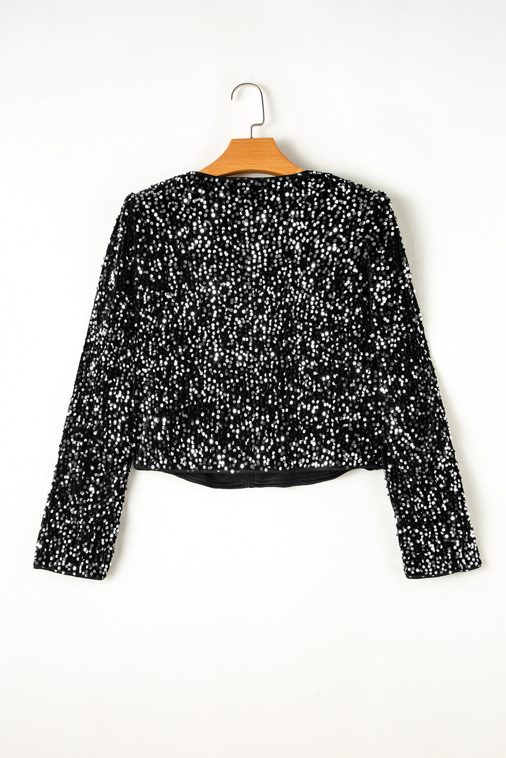 Sequined Open Front Cropped Jacket | Black