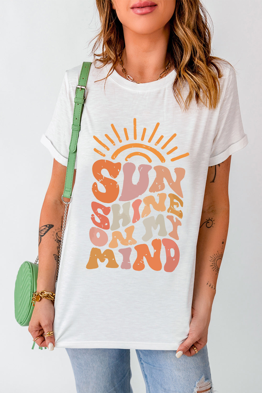 Sun Shine On My Mind Crew Neck Graphic Tee | White