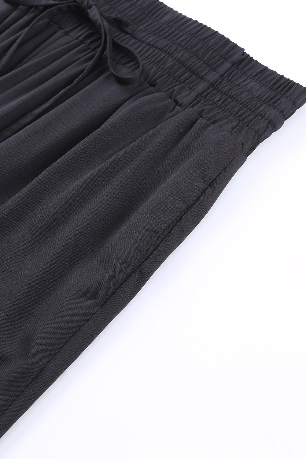 Drawstring Elastic Waist Casual Wide Leg Pants | Black