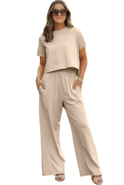 Raw Hem Loose Tee And Wide Leg Pants Set | White