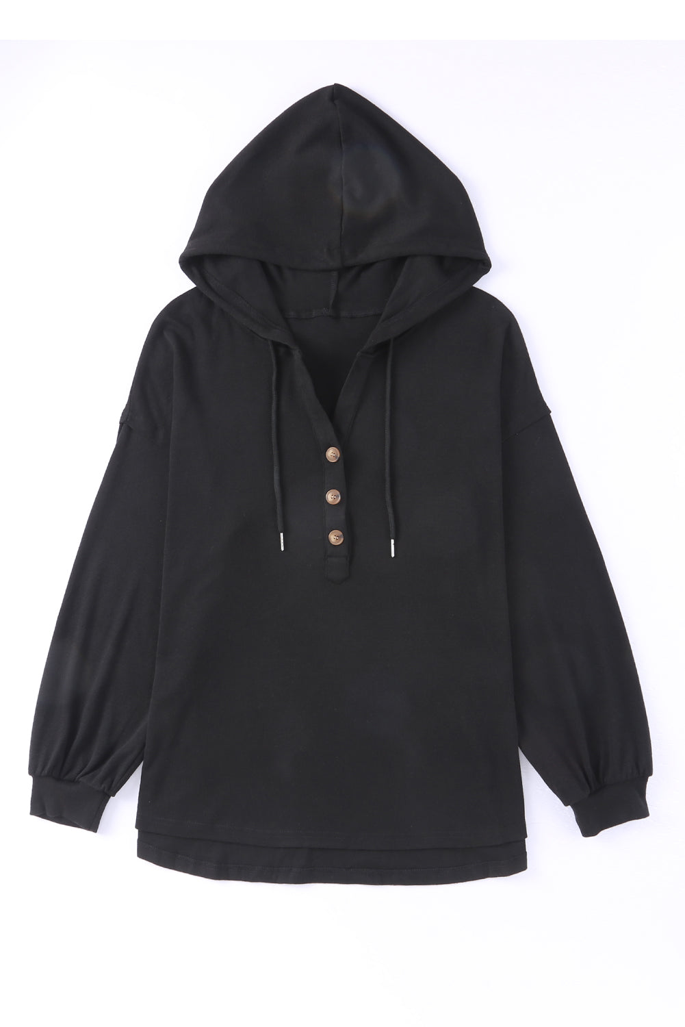 Buttoned High And Low Hem Hoodie | Black