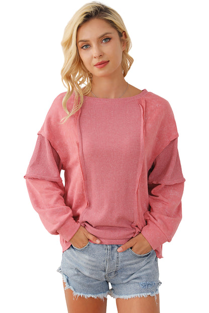 Mineral Wash Patchwork Exposed Seam Sweatshirt | Rose