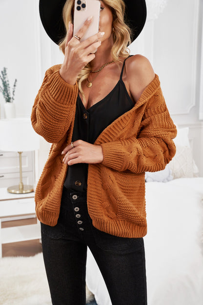 Khaki Chunky Wide Long Sleeve Knit Cardigan | Yellow Brown