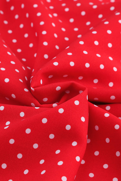 Fiery  Polka Dot V Neck Ruffle Sleeve Dress | Red