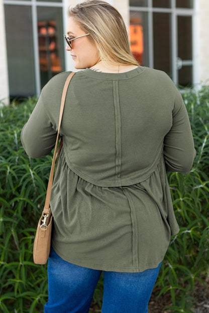 Plus Size Thermal Knitted Babydoll Flare Top | Mist Green