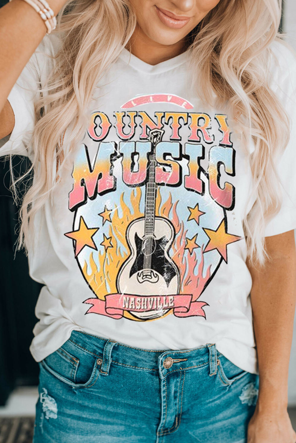 White COUNTRY MUSIC NASHVILLE Graphic Tee