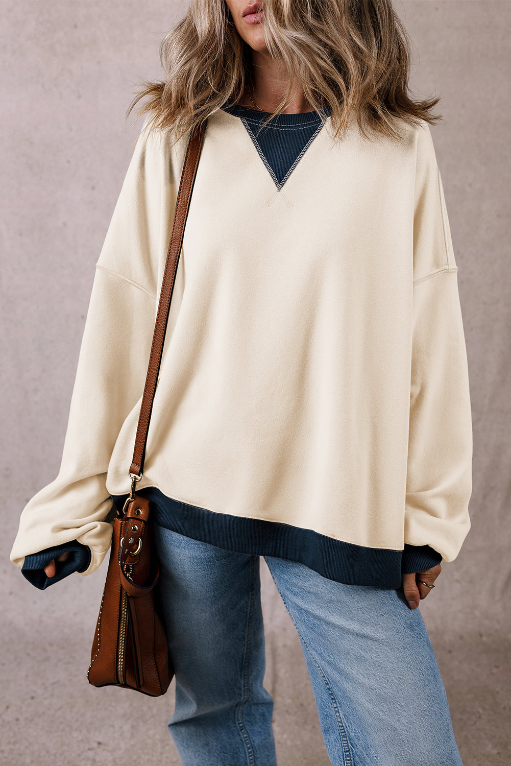 Colour Block Patch Drop Shoulder Oversized Sweatshirt | White