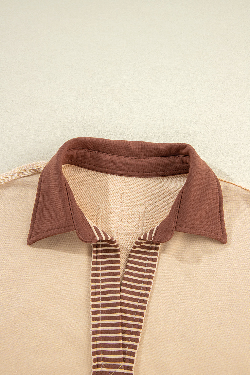 Striped Colourblock Patchwork Collar Sweatshirt | Light French Beige