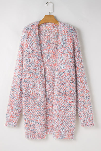 Multicolour Confetti Open Front Knit Cardigan | Pink