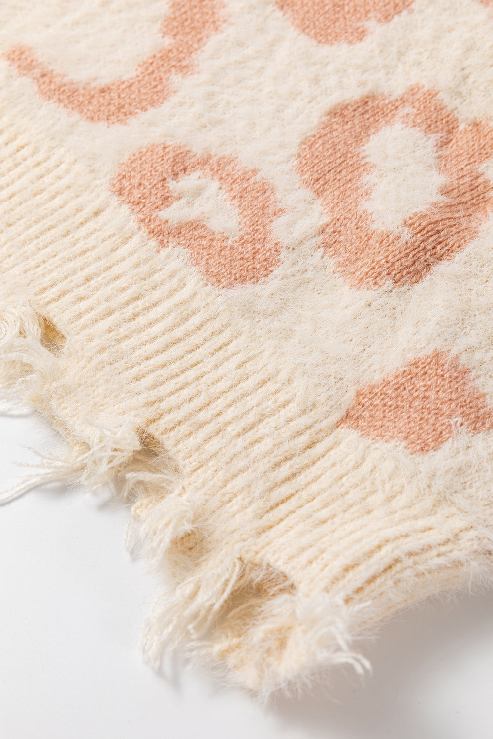 Animal Print Distressed Trim Fuzzy Sweater | Leopard