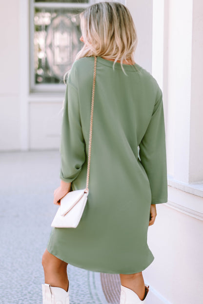 Roll-Tab Sleeve Flowy Casual Dress | Green